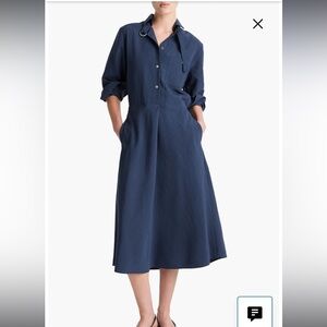 Vince Navy Blue Long Sleeve Shirt Dress XXS